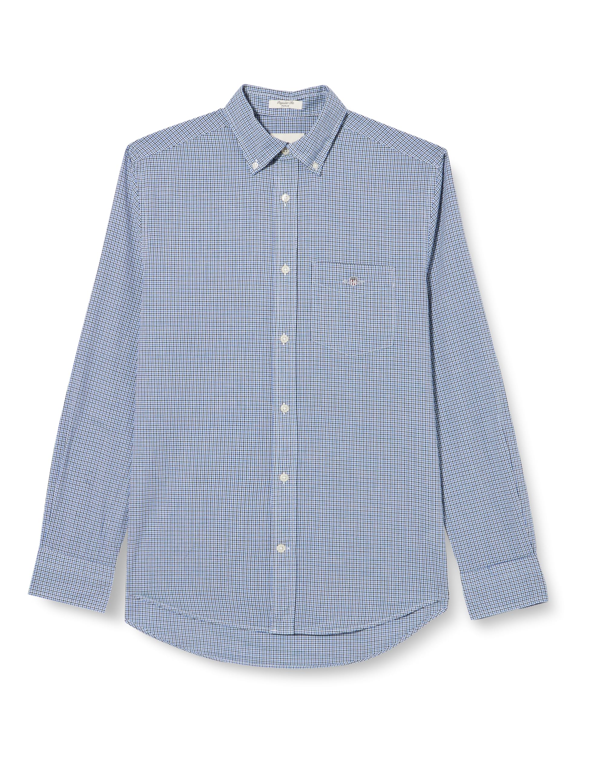 GANT Men's Reg Poplin Micro Gingham Shirt, College Blue, XL