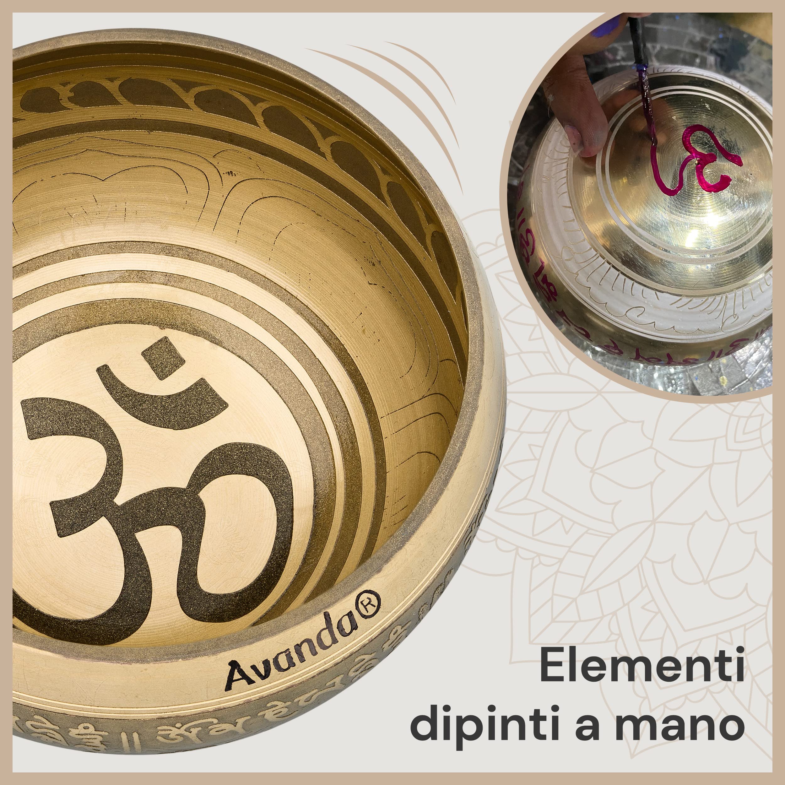 Set Campana Tibetana Om 16cm - Con Battitore, Cuscino E Borsa Per Yoga E Meditazione - Foto 11