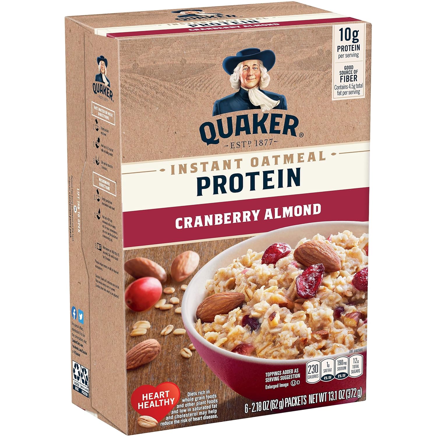 Quaker, Instant Oatmeal, Cranberry Almond, 2.18 Oz, 6 Ct