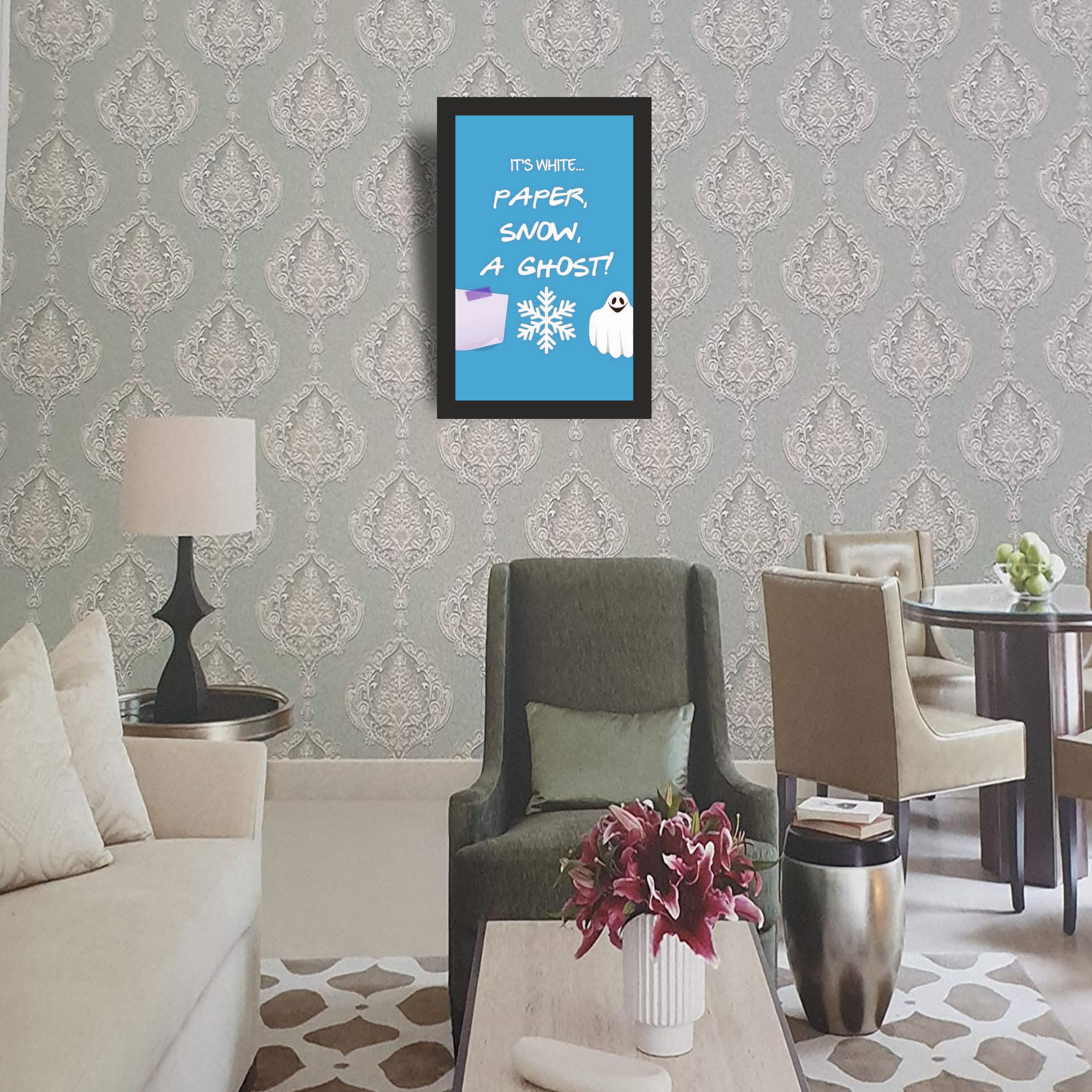 Friends Paper Snow Ghost Blue Photo Frame A4 Black Wall Art