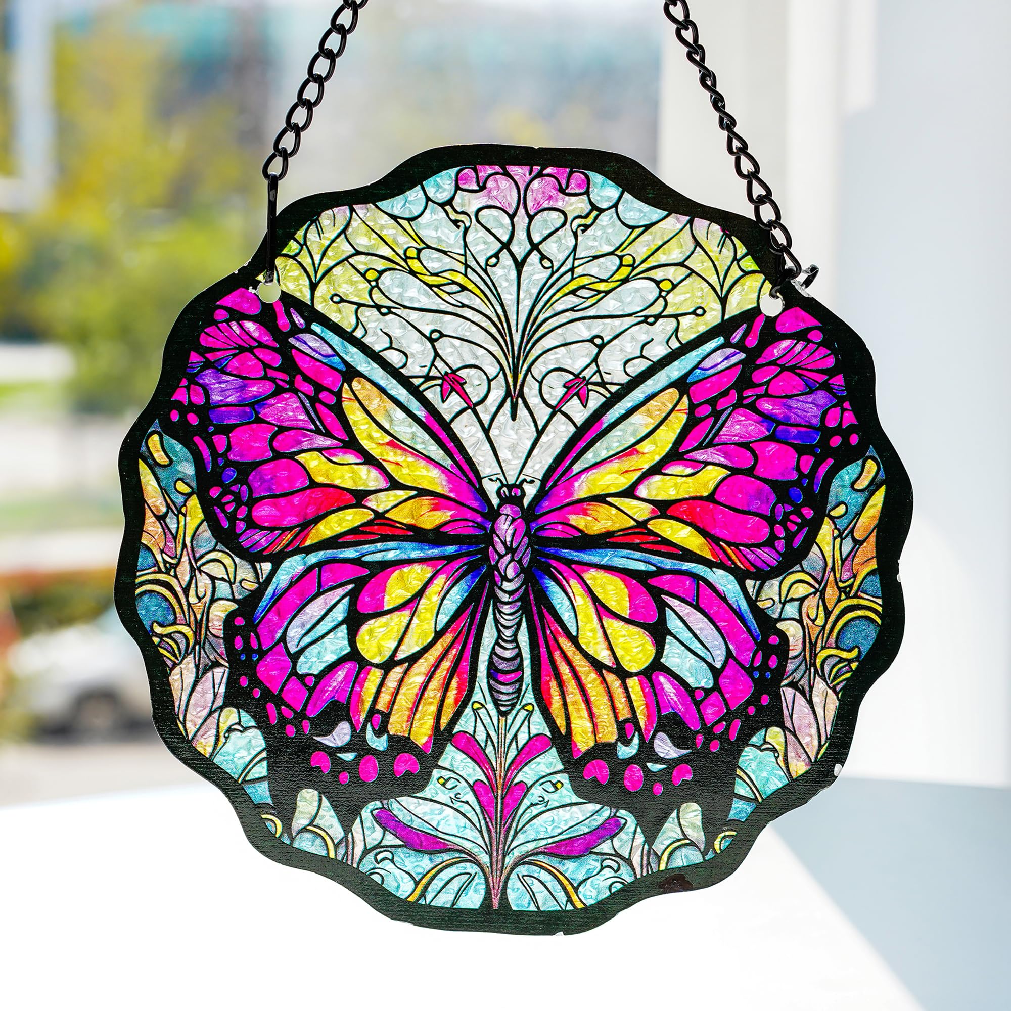 H&D HYALINE & DORA 6.5”Butterfly Stained Glass Window Hanging Butterfly Suncatchers for Window Hanging Stained Glass Panels Wall Art Decor Gifts for