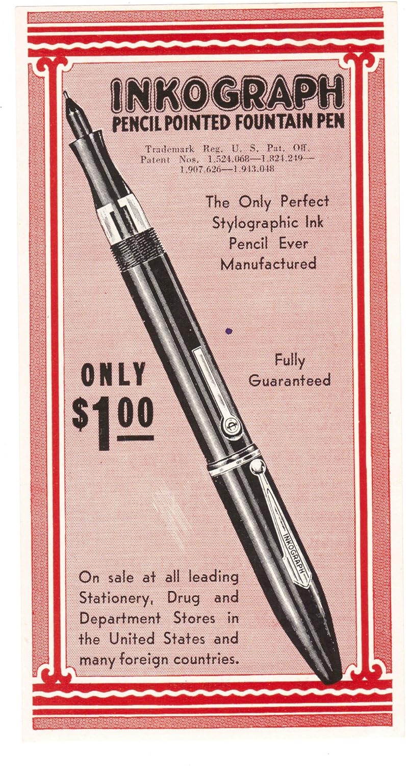 Inkograph Pencil Pointed Fountain Pen. Flyer. New York