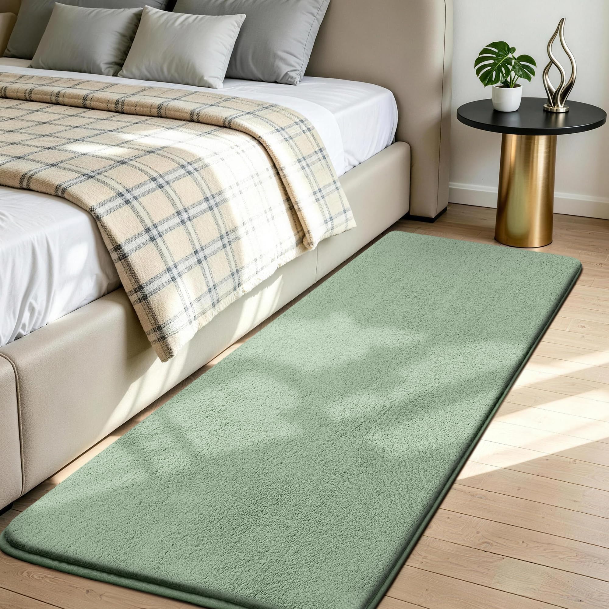 Jungsang Fluffy Rugs Living Room, 80x160cm Soft Shaggy Carpet Rugs for Bedroom, Machine Washable Anti Slip, Non Shedding Modern Indoor for Dorm Teens Room Decor, Light Green