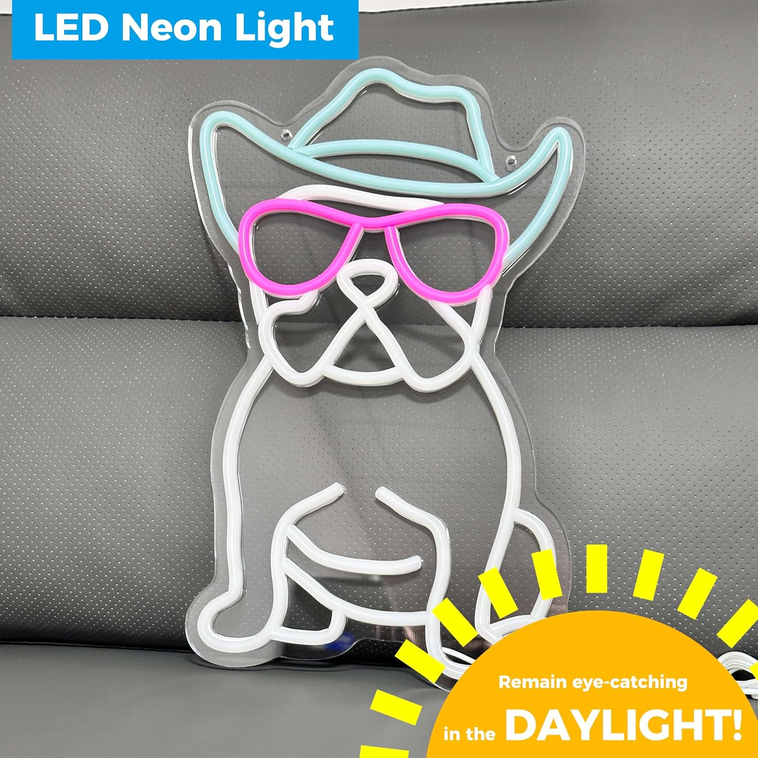 Cowboy French Bulldog Neon Sign for Wall Decor Cowboy Frenchie Wearing Glasses LED Neon Lights French Bulldog Decor Accessories Frenchie Decor French Bulldog Gifts,10.6x15.2 inches. - Image 3