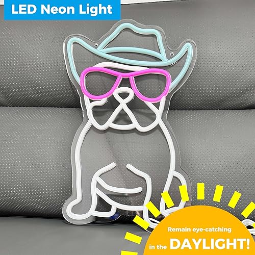 Miniatura 3 de Letrero de neón de vaquero de Bulldog Francés para decoración de pared, diseño de vaquero francés con anteojos, luces LED de neón, accesorios de