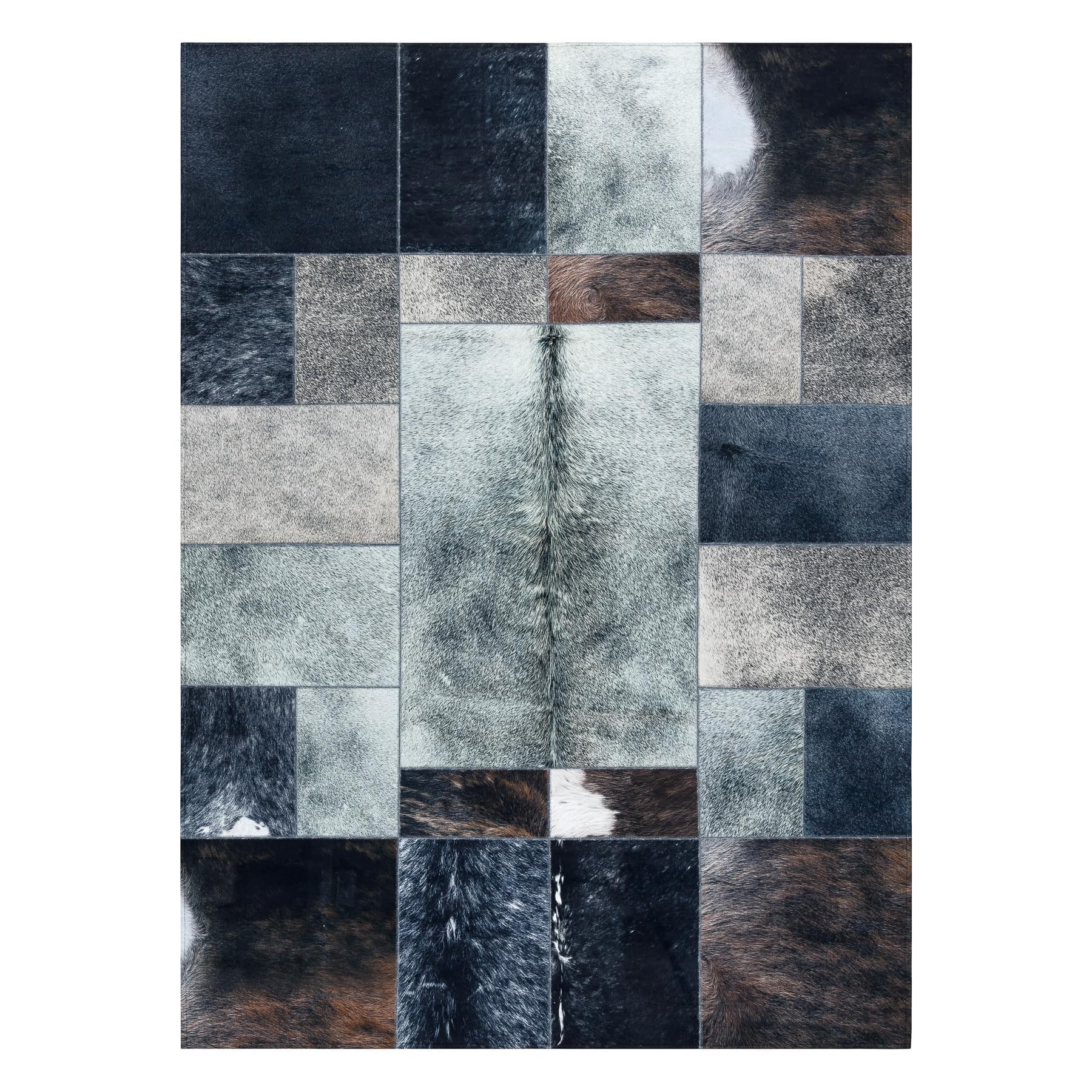 rugsx Tapis Patchwork 21719 Noir, Design, Rectangles, Cuir Artificiel, Peau de Vache, 120x170 cm