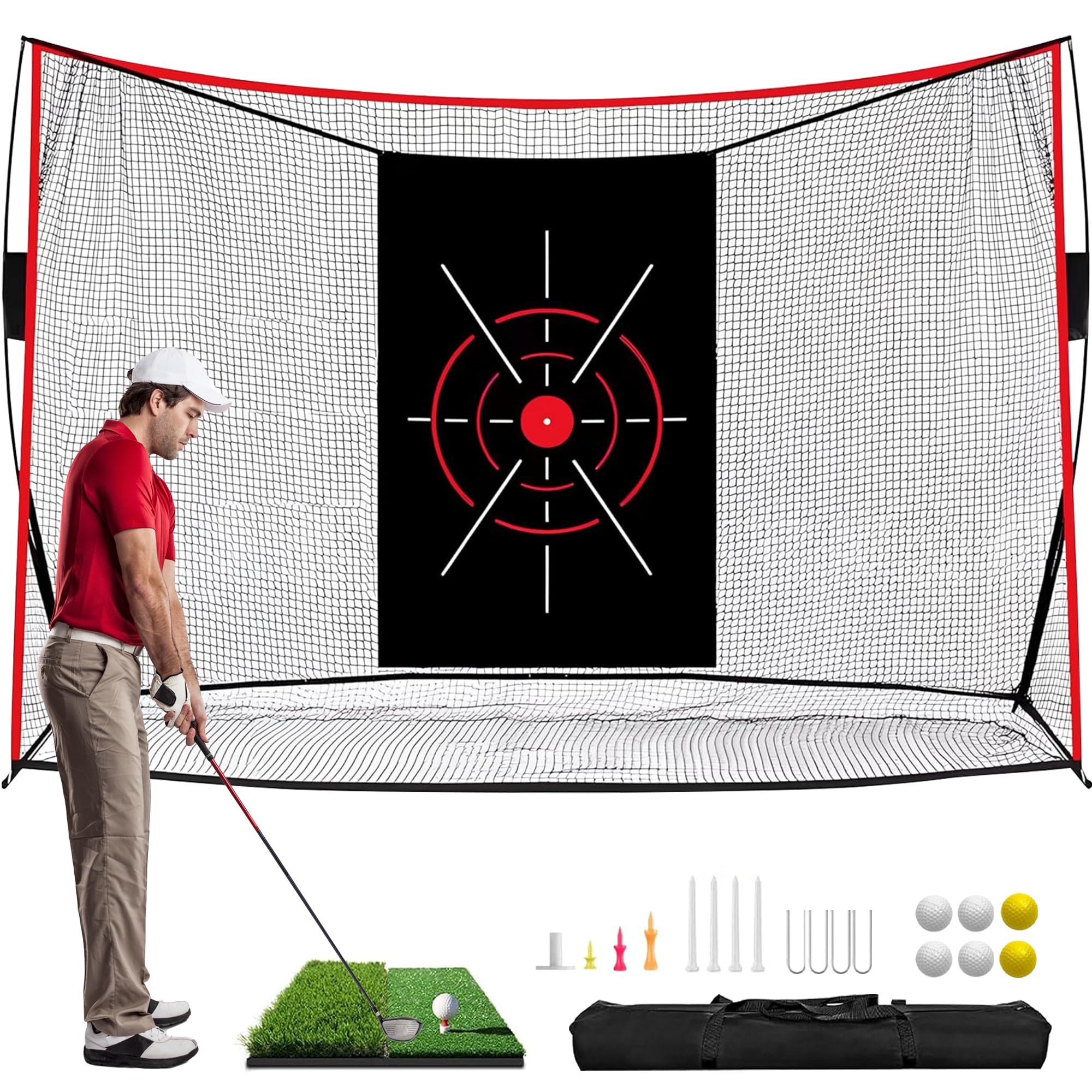 CATCHLUCK Large Golf Net for Garden Heavy Duty Golf Practice Net Target Cloth for Backyard Driving Range Professional Golf Accessories (With Accessories)