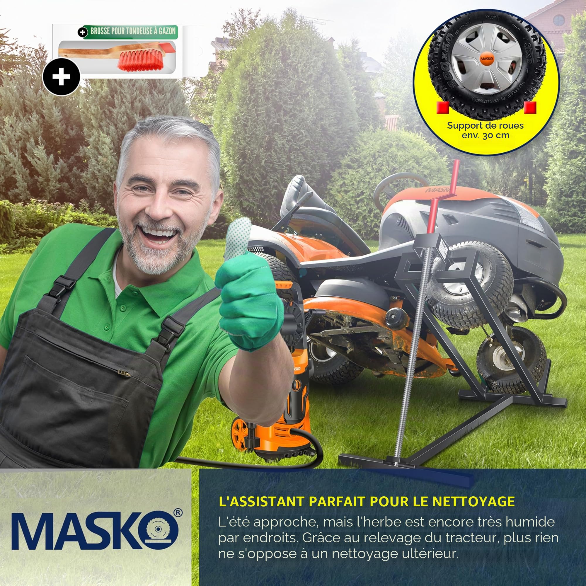 MASKO® Cric lève Tracteur Tondeuse 400 kg Dispositif de Levage pour Tondeuse à Gazon autoportée Cric lève Tracteur Tondeuse Aide au Nettoyage Pont élévateur