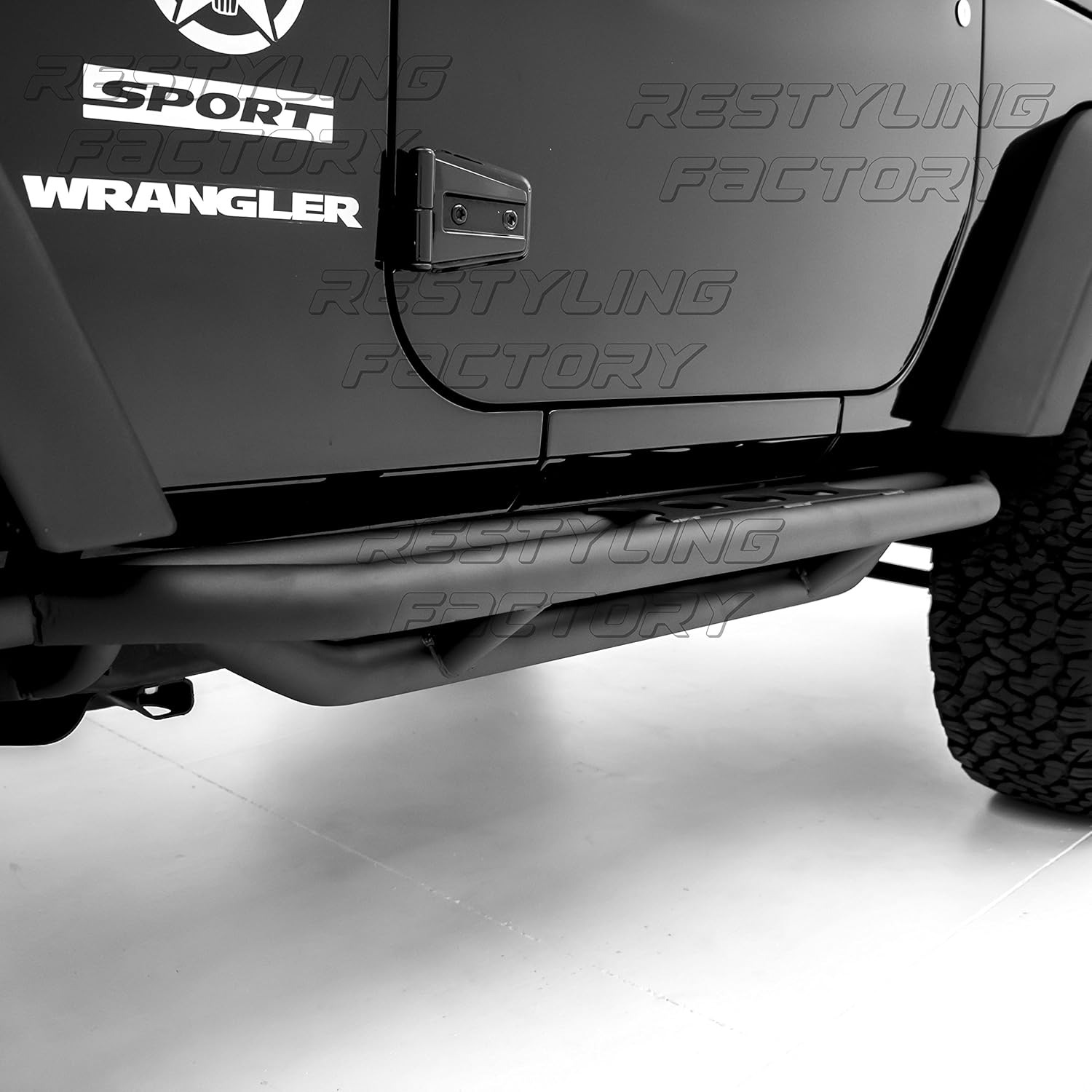 -Black Textured Body Side Armor Rocker Guard Rock Sliders 1 Pair w/ Step 2 Door Tube Running Boards for 07-17 Jeep Wrangler Jk