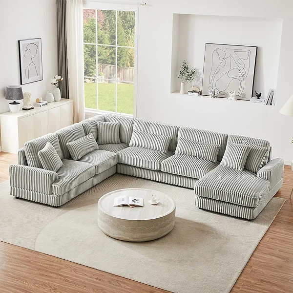 Oversized U-Shaped Sectional Sofa Modern Living Room Couch Upholstered in Soft Corduroy with a Chaise Lounge