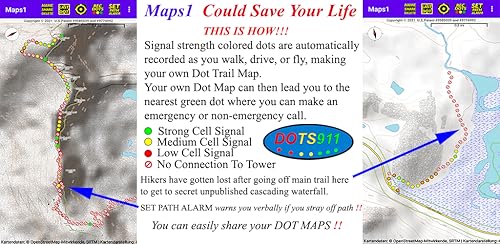 Maps1 Free Version Cell Signal Strength Dots along any Path