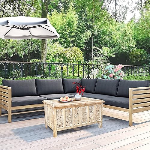 Miniatura 2 de Mesa de café rectangular de The Wooden Town – Acabado lavado blanco de 36x18 pulgadas | Moderna mesa central de madera para sala de estar | Mesa