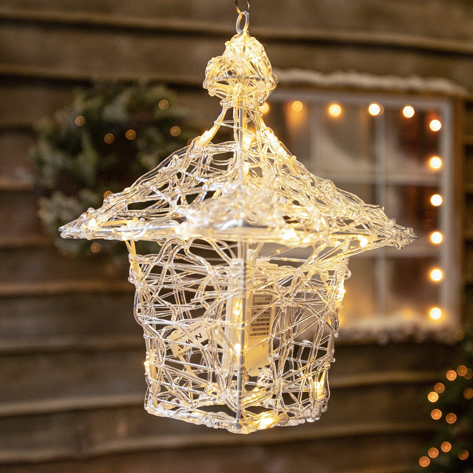 Christmas Hanging Acrylic 35cm Lantern with 40 Warm White/White LED's