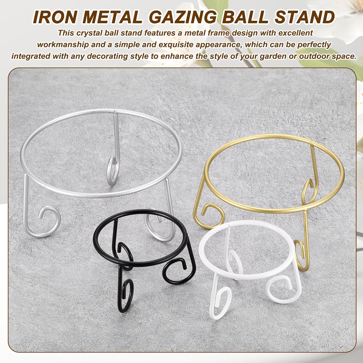 uxcell Iron Metal Gazing Ball Stand, 7.9" x 4.3"(IDxH) Garden Crystal Ball Display Stand for 8.7-10.6 Inch Sphere Holder Plant or Flowerpot Holder Home Decoration for Yard Garden, Silver