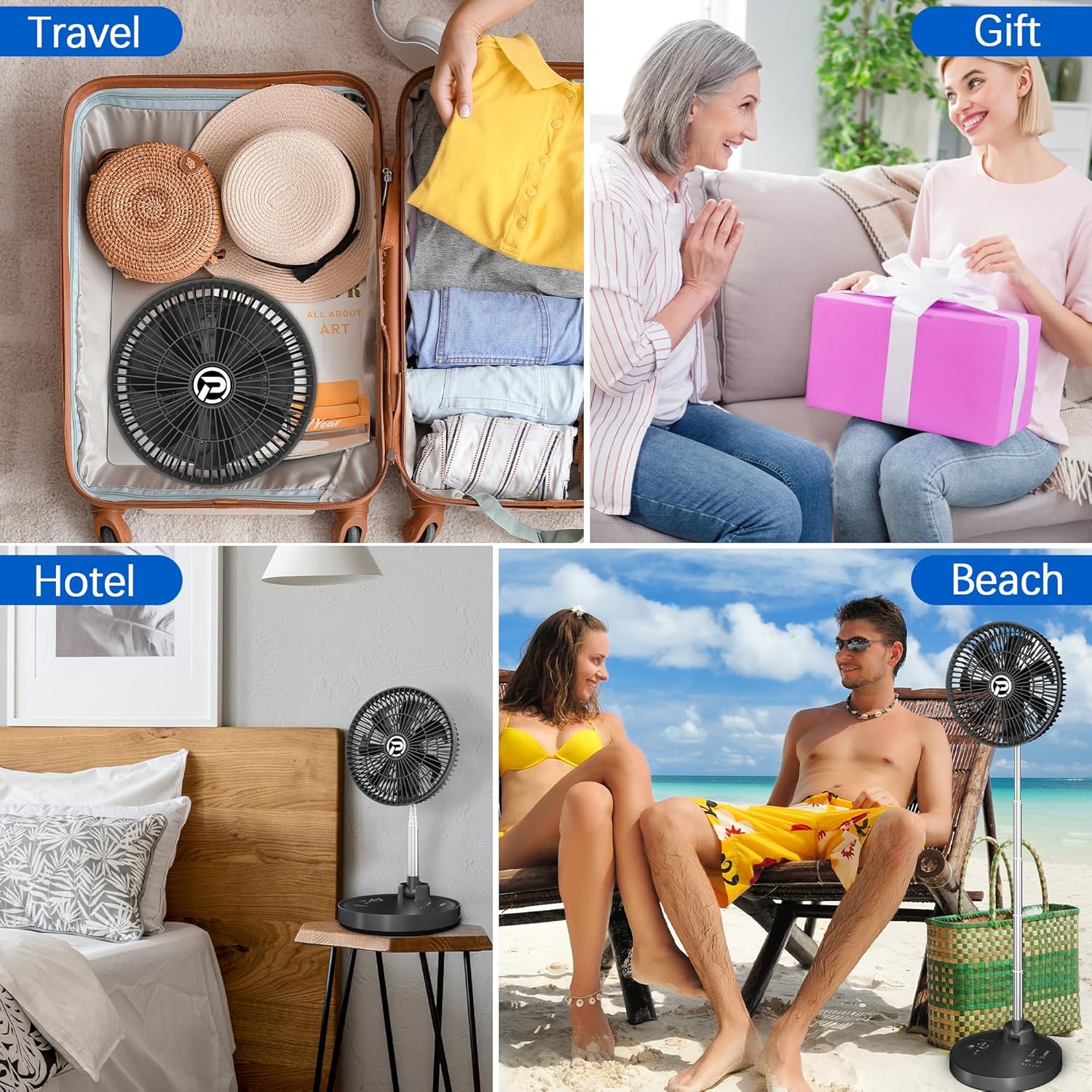 PANERGY 10'' Foldable Oscillating Fan, 20000mAh Battery Operated with Remote & Timer, Height Adjustable Portable Standing Fan, Quiet USB Output for Camping RV Picnic Home Office Outdoor