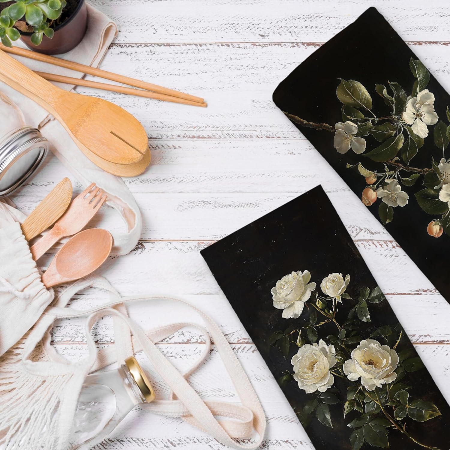 Vintage Moody Floral Kitchen Dish Towels 16x24 Inch Set of 2, Retro Dark Academia Cottagecore Floral Botanical Decorative Hand Towel Tea Towels for Kitchen Bathroom - Image 6