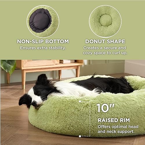 Vista 47 de Bedsure - Cama relajante para perros medianos, lavable, tipo dona, cama para gato, antideslizante, redonda, afelpada, mullida, de piel sintética