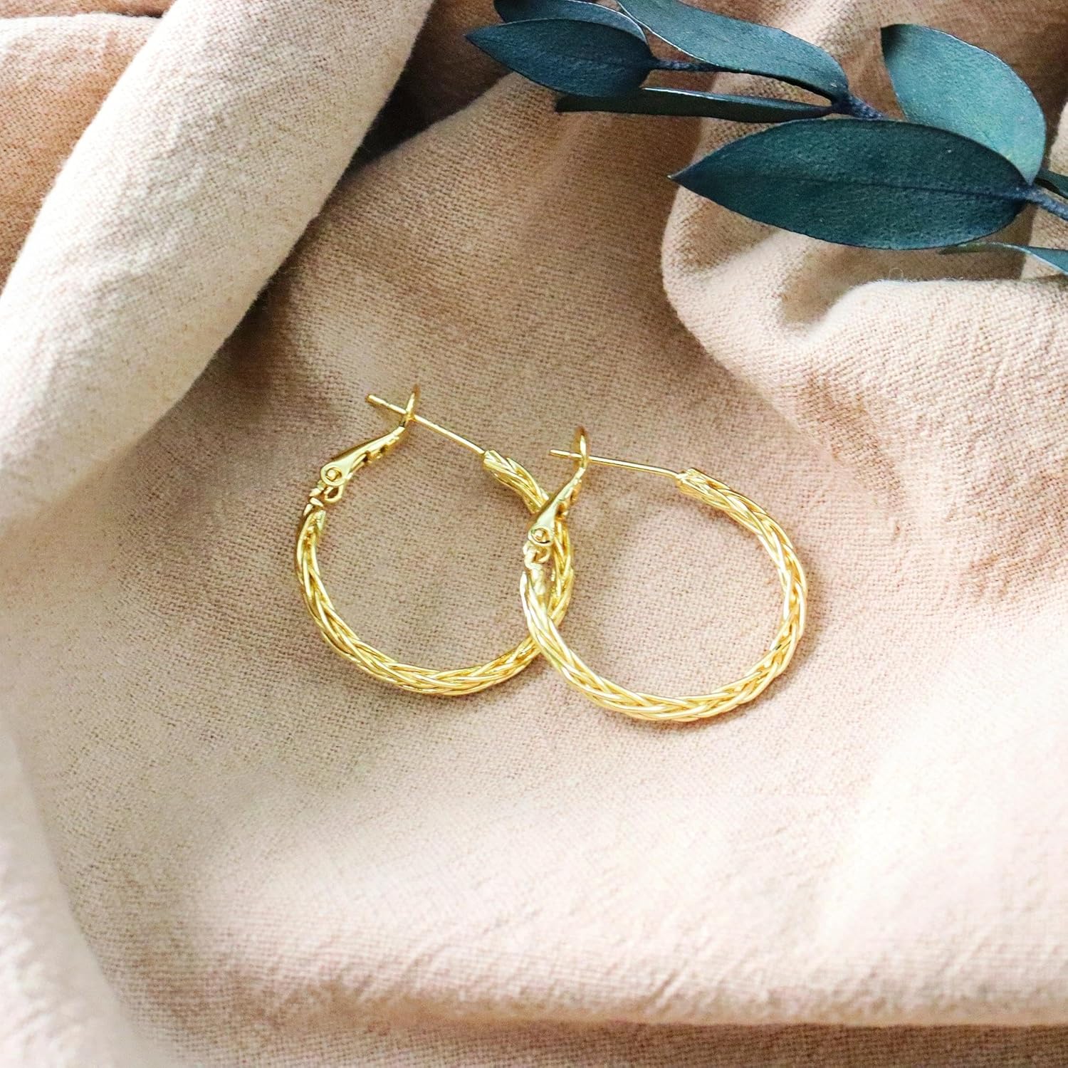 ToHeart 14K Silver Gold Braided Hoop Earrings for Women Lightweight Party - Image 3