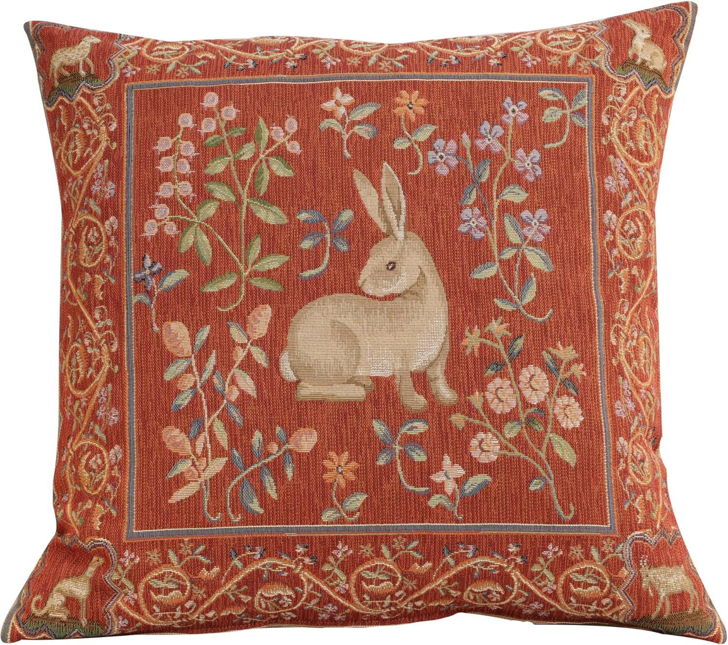 Charlotte Home Furnishings Couch Pillow Covers 19x19 in, Tapestry Throw Pillow Cover for Living Room, Medieval Rabbit Decorative French Country Sofa Cushion Cases, Soft Cotton Jacquard Woven