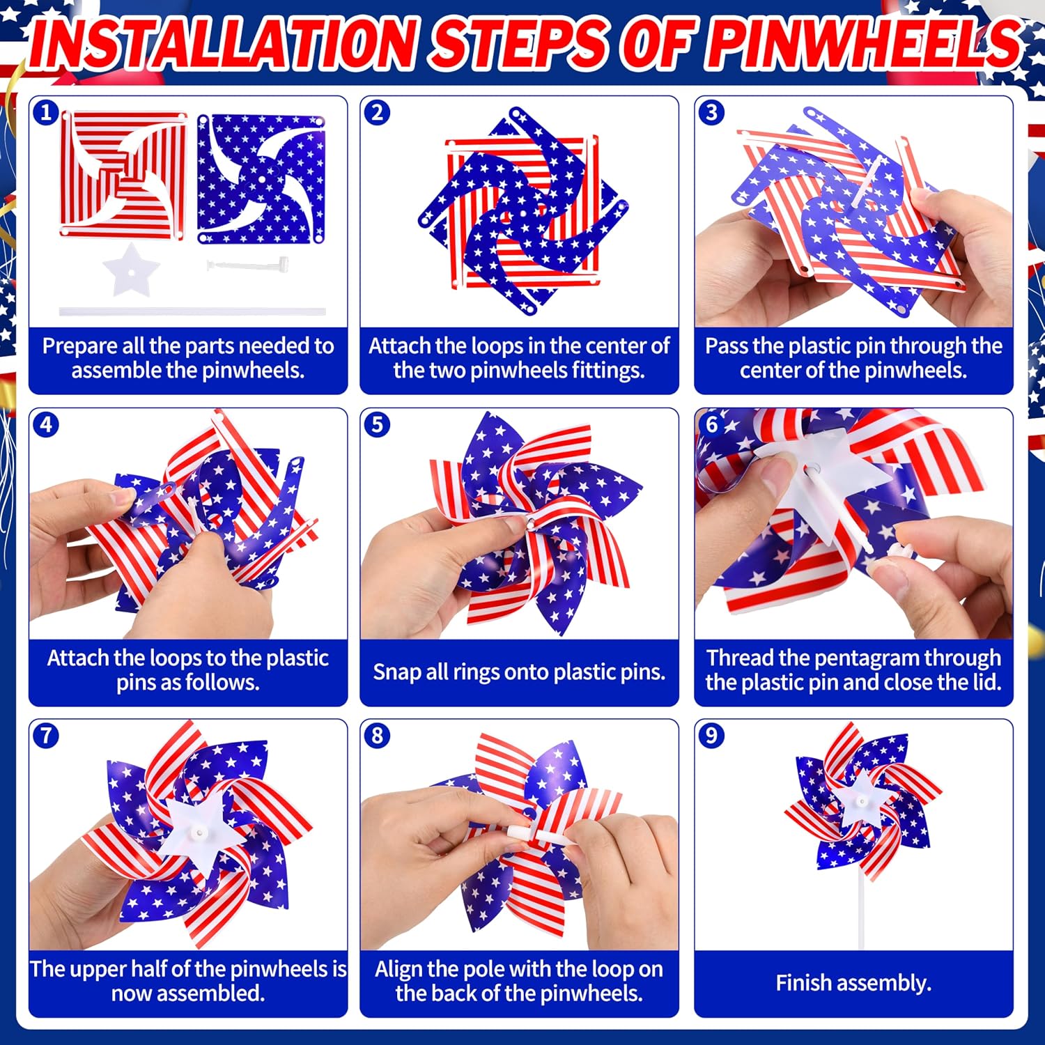 168Pcs 4th of July Patriotic Accessories for kids Including Glasses Necklaces Handheld US Flags Bracelets Pinwheels Brooches Tattoos for Independence Day, Memorial Day Party Decorations
