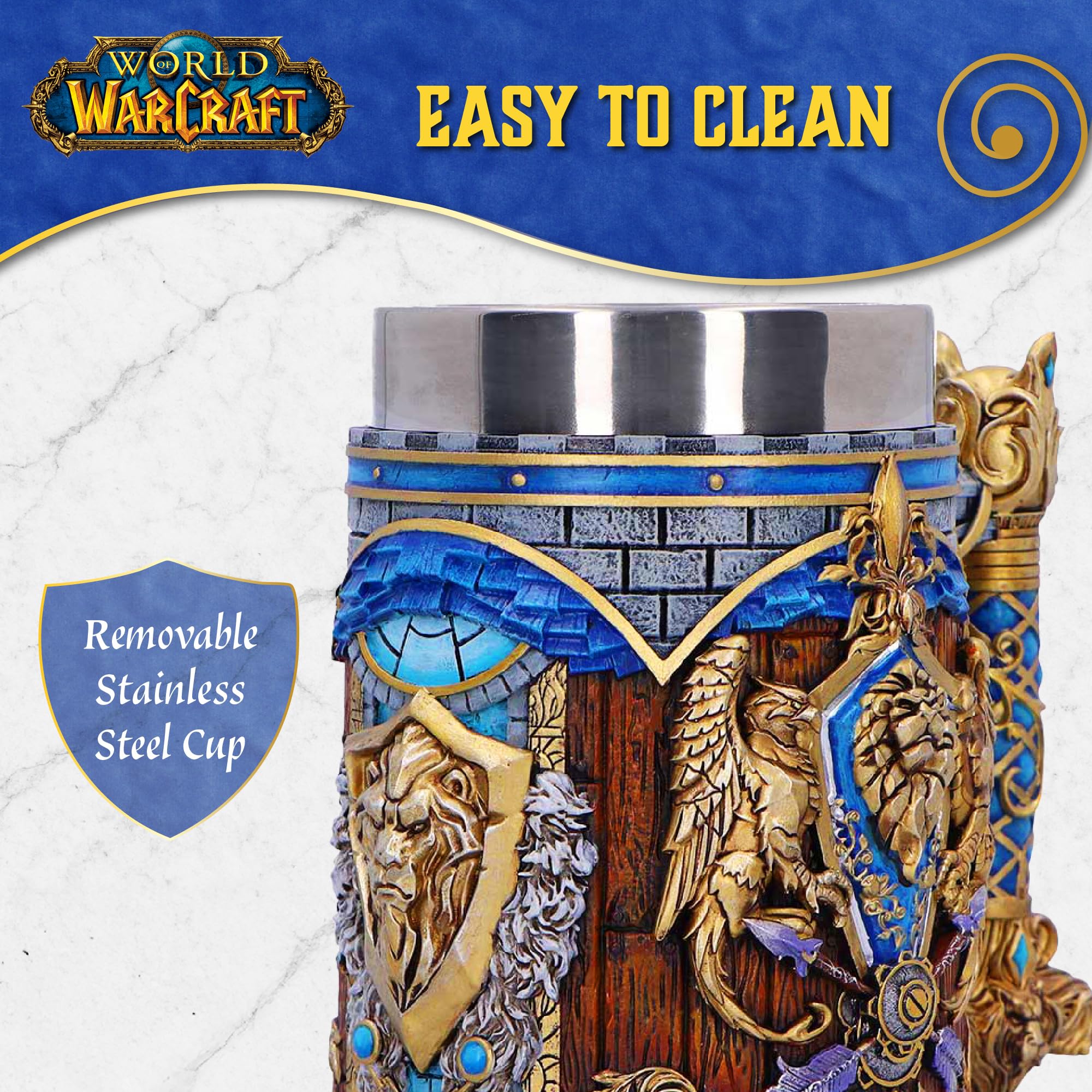 Nemesis Now World of Warcraft Alliance Tankard 15,5 cm – Offiziell lizenziertes Alliance-Getränkeartikel mit Wappen, Flaggendesign und Edelstahl-Einsatz