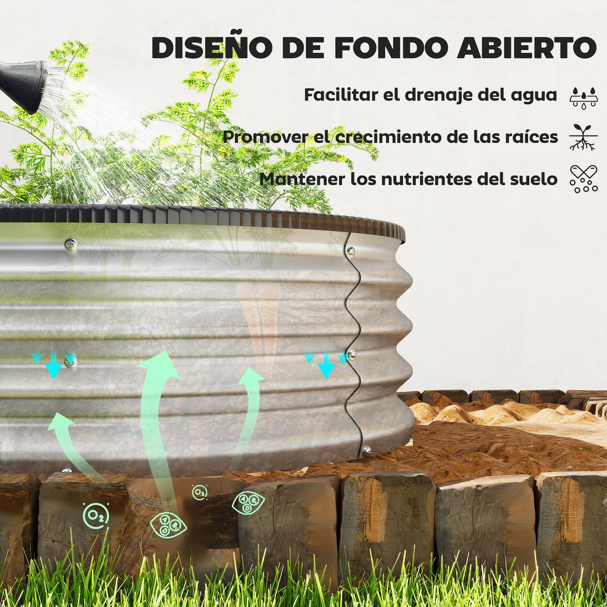 Outsunny Juego de 2 Jardineras Exterior Grandes de Acero Galvanizado | Huertos Urbanos, Maceteros Exterior Modular con Base Abierta para Plantas, Resistente Intemperie, 135x90x30 cm, Plateado