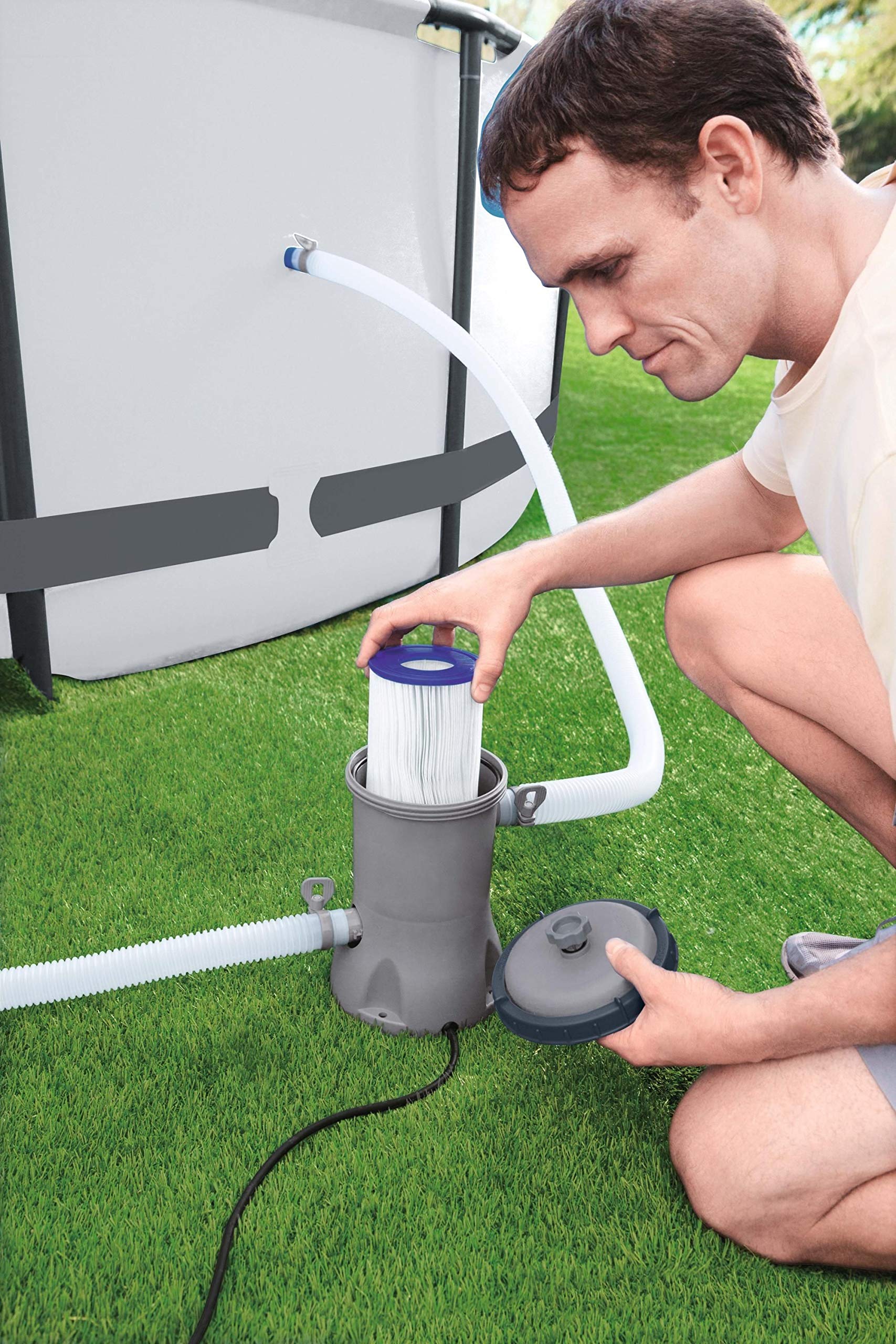 Bestway Flowclear - Pompa filtro 3.028 l/h, 40 W, colore: Grigio