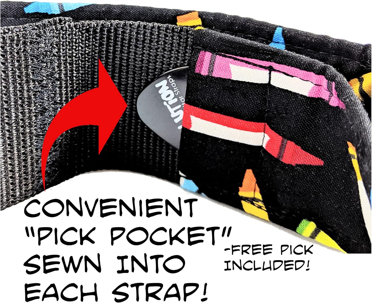 Colorful Mushroom Guitar Strap - Genuine Leather Ends, Includes 2 Strap Locks & 1 Pick. Adjustable Strap, Pick Pocket, For Bass, Electric & Acoustic Guitars Gift for Guitar Players Men, Women & Kids