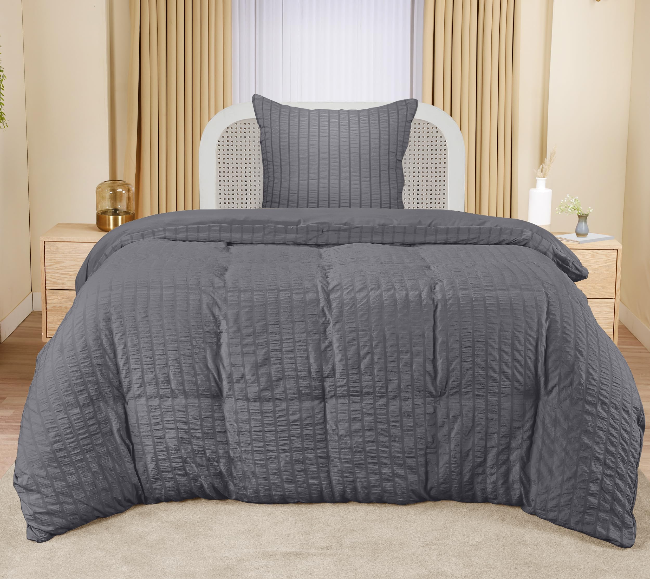 Utopia Bedding Seersucker Funda Nordica Cama 90 - Juego de Funda Nórdica de Microfibra Seersucker 135x200 cm y 1 Funda de Almohada 80x80 cm (Gris)