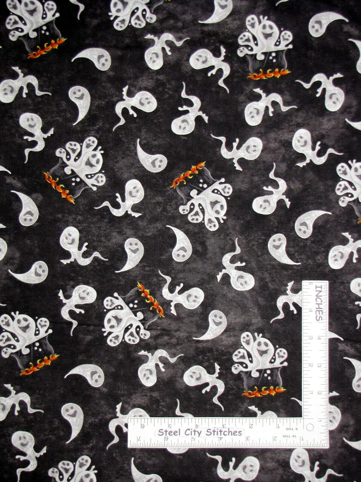 Quality Fabric Halloween Booville Ghost Cauldron Toss 100% Cotton Fabric Yard 36 x 44 Inches