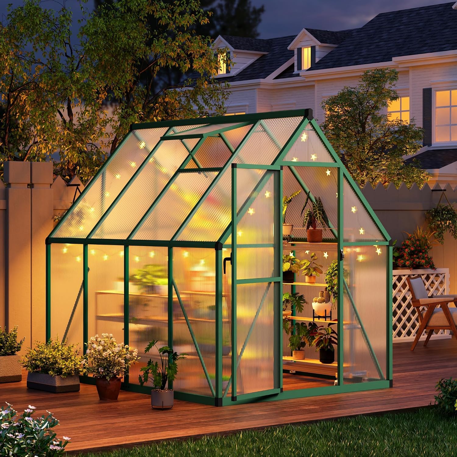 Takywep 6×7FT Greenhouses for Outdoors, Aluminum Polycarbonate Greenhouses with Roof Vent - Heavy-Duty Walk-in Green Houses for All-Season Backyard Gardening