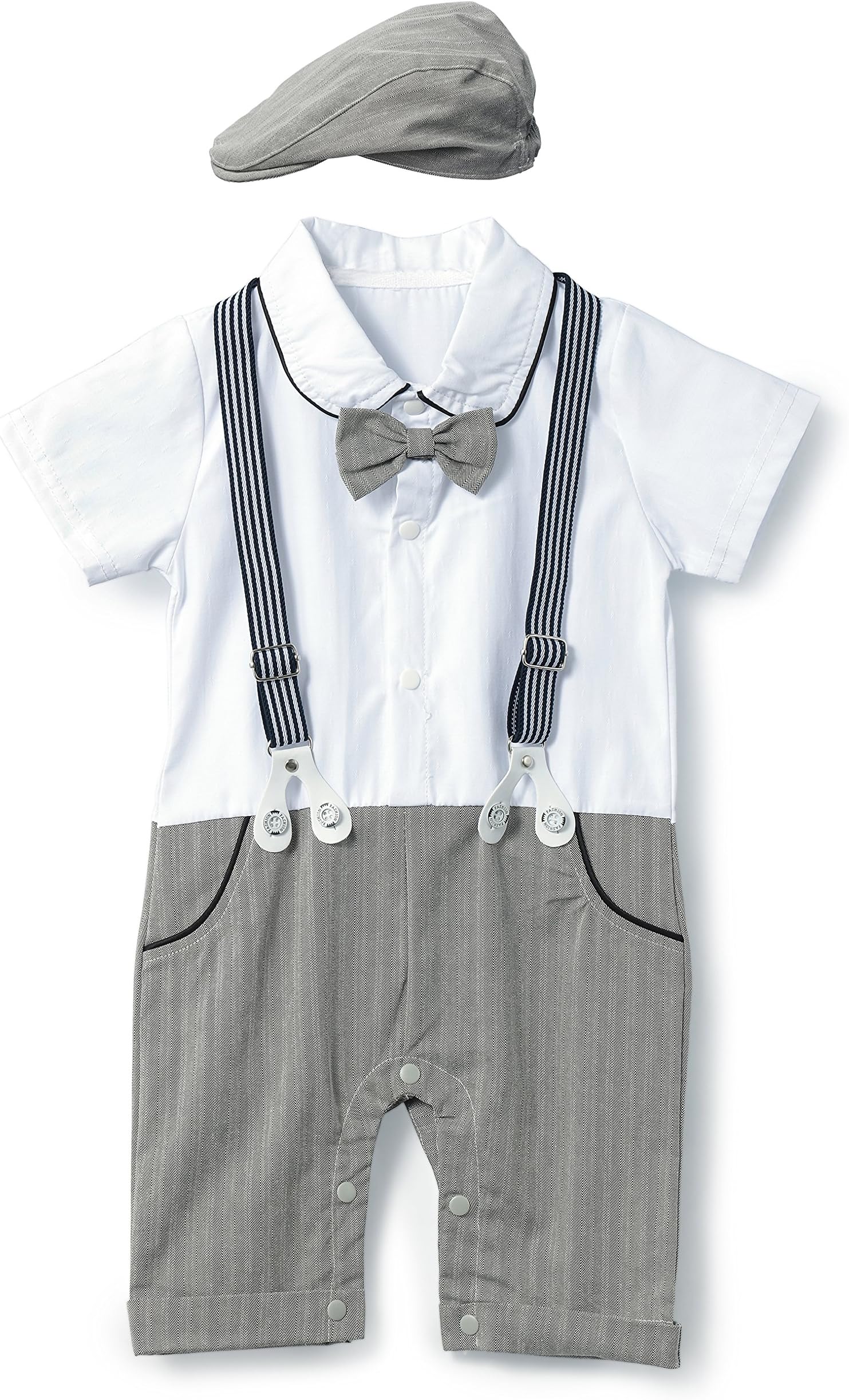 HMD Baby Boy Gentleman White Shirt Bowtie Tuxedo Onesie Jumpsuit Overall Romper（0-18M） …