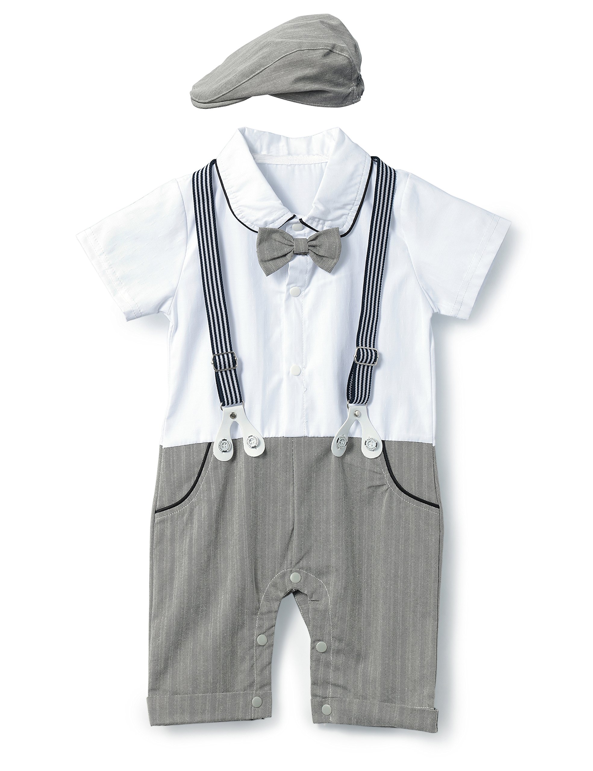 HMD Baby Boy Gentleman White Shirt Bowtie Tuxedo Onesie Jumpsuit Overall Romper（0-18M） …