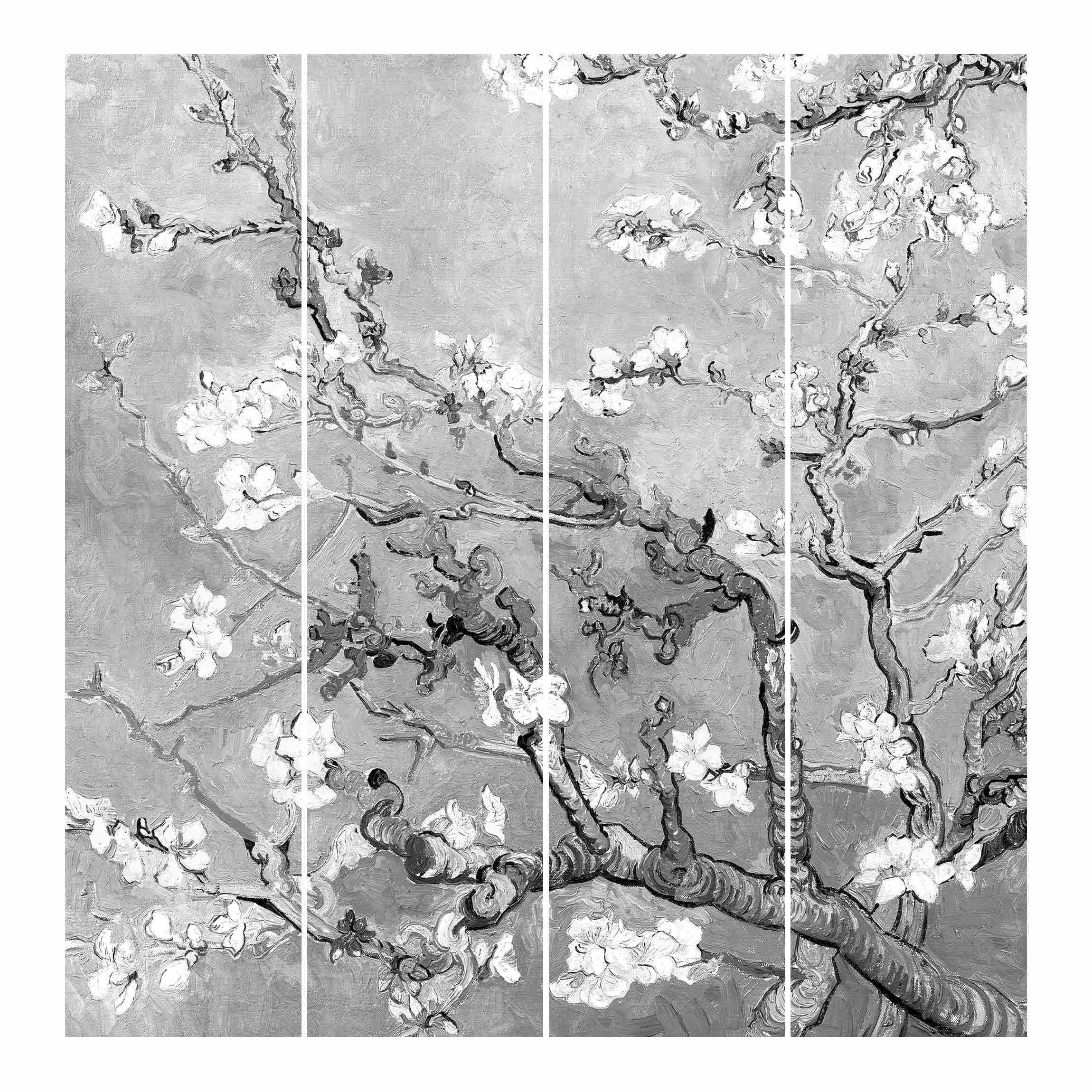 Schiebegardine halbtransparent 60er Paneel Klett Blumen Textil lichtdurchlässig - Motiv Modern Flächenvorhang grau Wohnzimmer Schlafzimmer 2524 (240x250 cm - 4er Set)