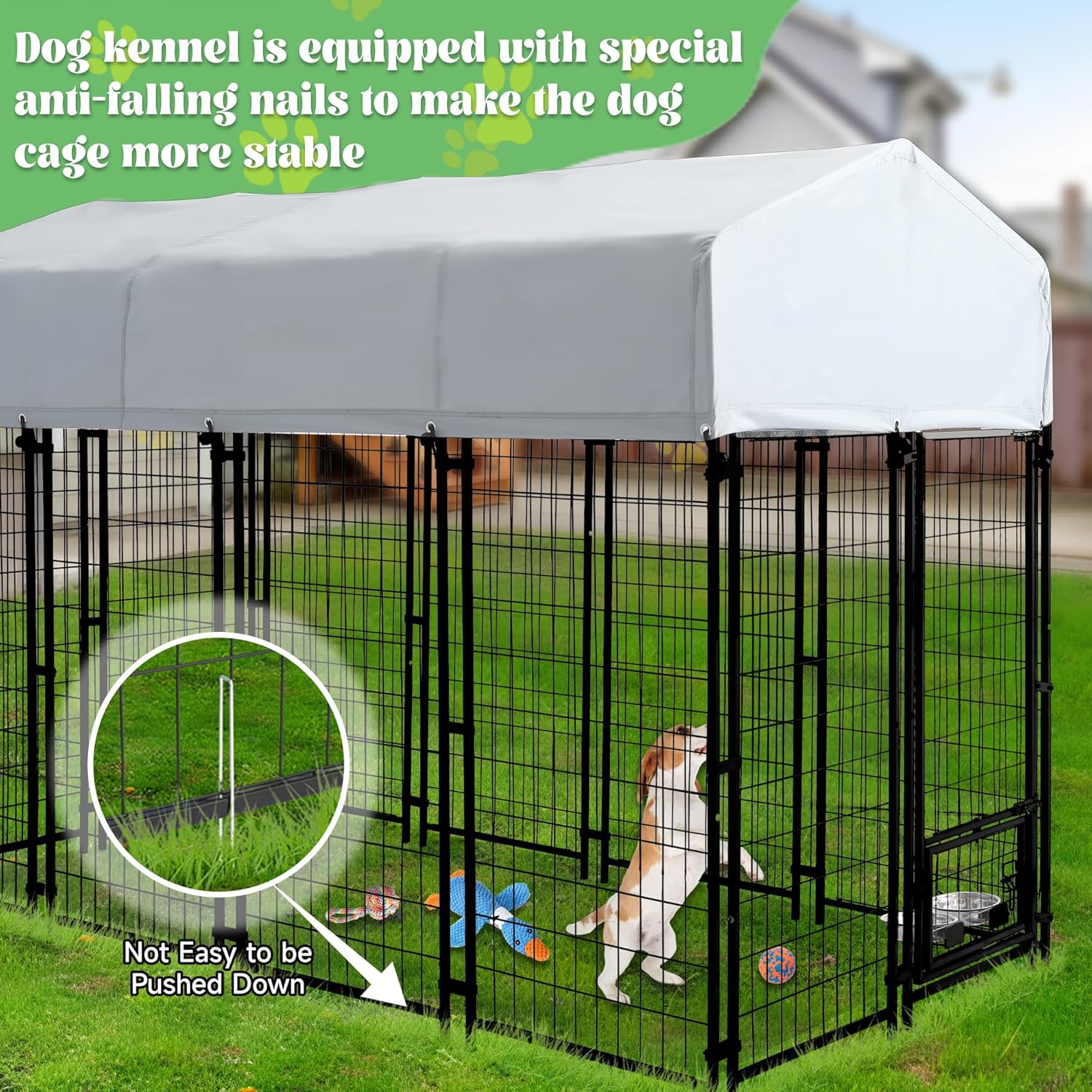 8x4x6 Ft Heavy Duty Large Dog Kennel Playpen Outdoor, Welded Wire Steel Dog Run Enclosure Cage with Rotaing Feeder Bowls UV-Resistant Roof Secure Lock, Outside Pet House for Chicken, Rabbit, Fox