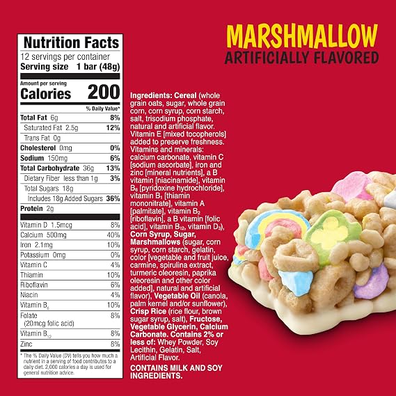 Lucky Charms King Size Treat Bars, 96 Ct, 10.2 lb Case