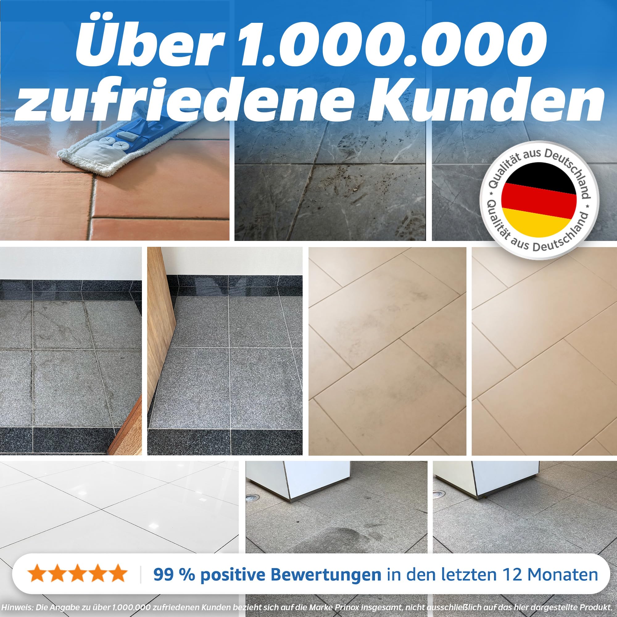 PRINOX 4x 1000ml Fliesenreiniger & Fugenreiniger Konzentrat EXTRA STARK - Reiniger zum Entfernen von hartnäckigen Verschmutzungen, Kalk oder Seifenresten im Bad