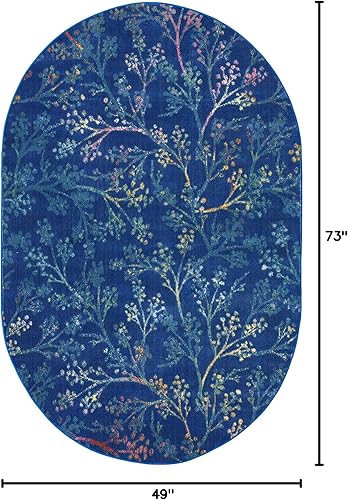 Miniatura 2 de Unique Loom Blossom Collection - Alfombra de área - Yoshino (4 pies 1 pulgada x 6 pies 1 pulgada, ovalada, azulverde)