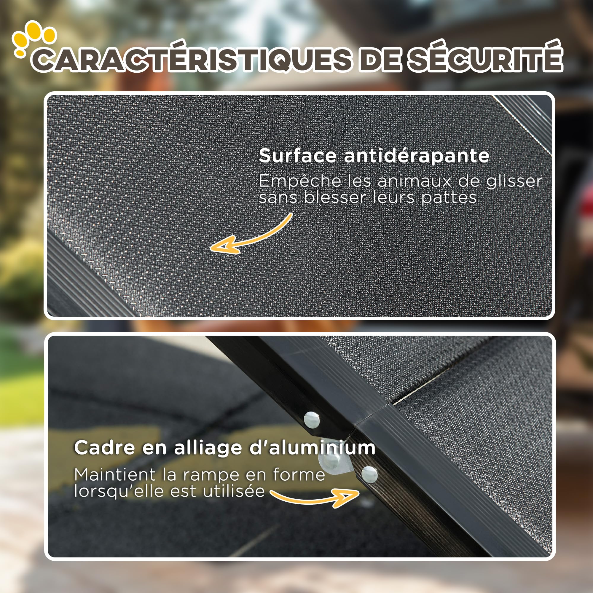 PawHut Rampe Pliable pour Chiens en Alliage d'aluminium, escalier pour Chien avec Surface antidérapante, Facile à Transporter - Rampe Voiture Chien pour Chiens de Grands Taille, 158x43,5x2,5cm, Noir