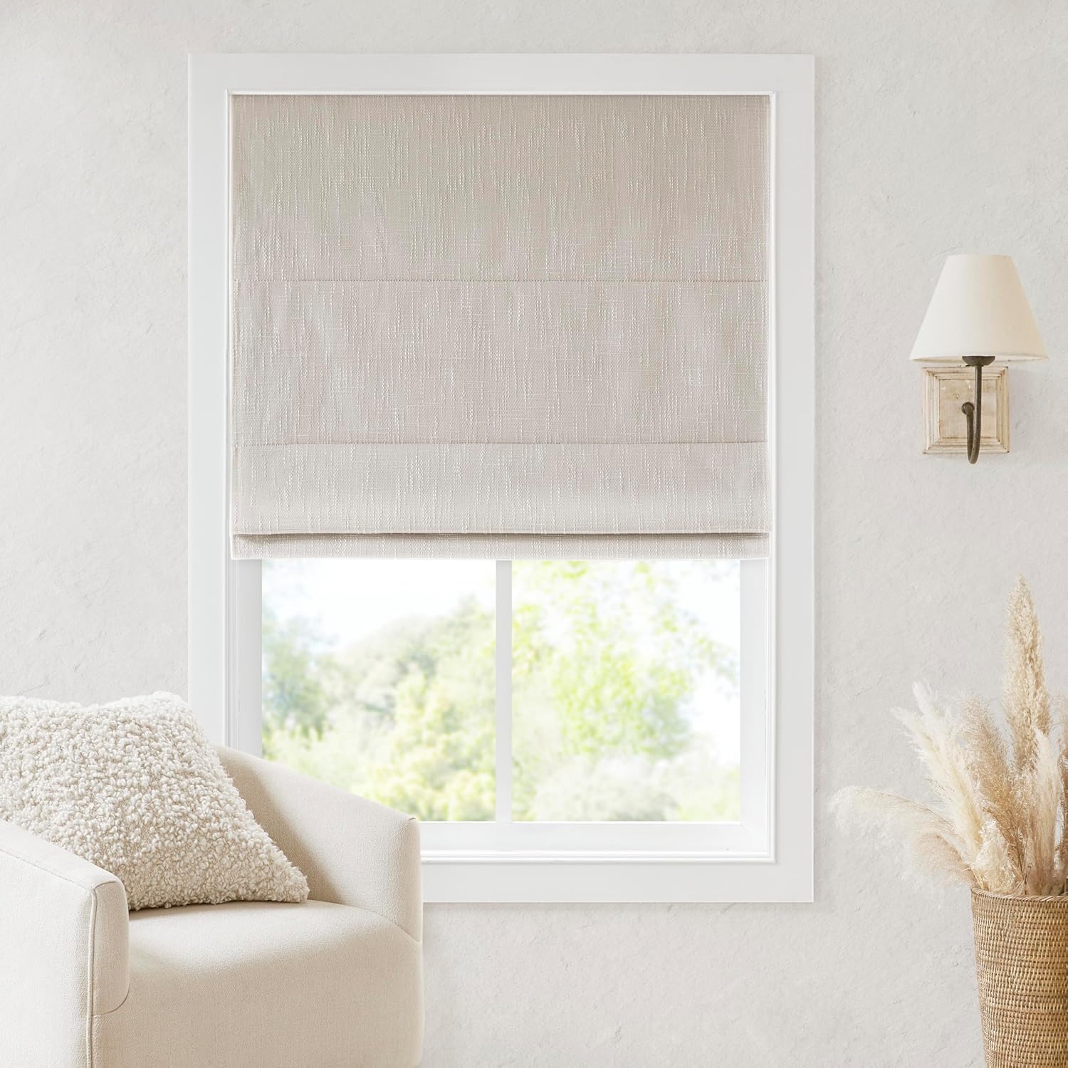 Madison Park Quincy Cordless Roman Shades 31x64 - Total Blackout Thermal Insulated Linen Blinds for Bedroom Living Room Privacy