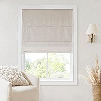 Madison Park Quincy Cordless Roman Shades 27x64 Blackout Thermal Insulated Linen Window Blinds for Bedroom Living Room