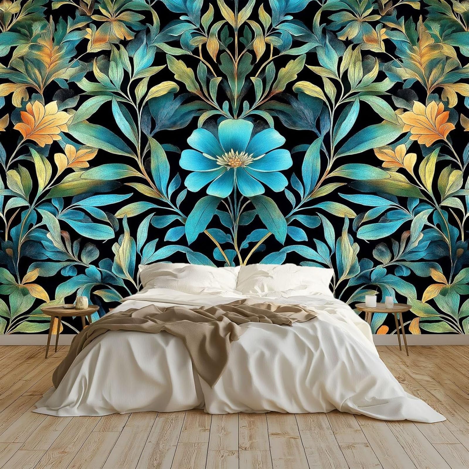 hgjdjhnf Art Photo Wallpaper William Morris Style Flowers Leaves Non-Woven Wallpaper Living Room Bedroom Wall Pictures Wall Green,200cmx140cm Stickers - Frameless Painting - Poster