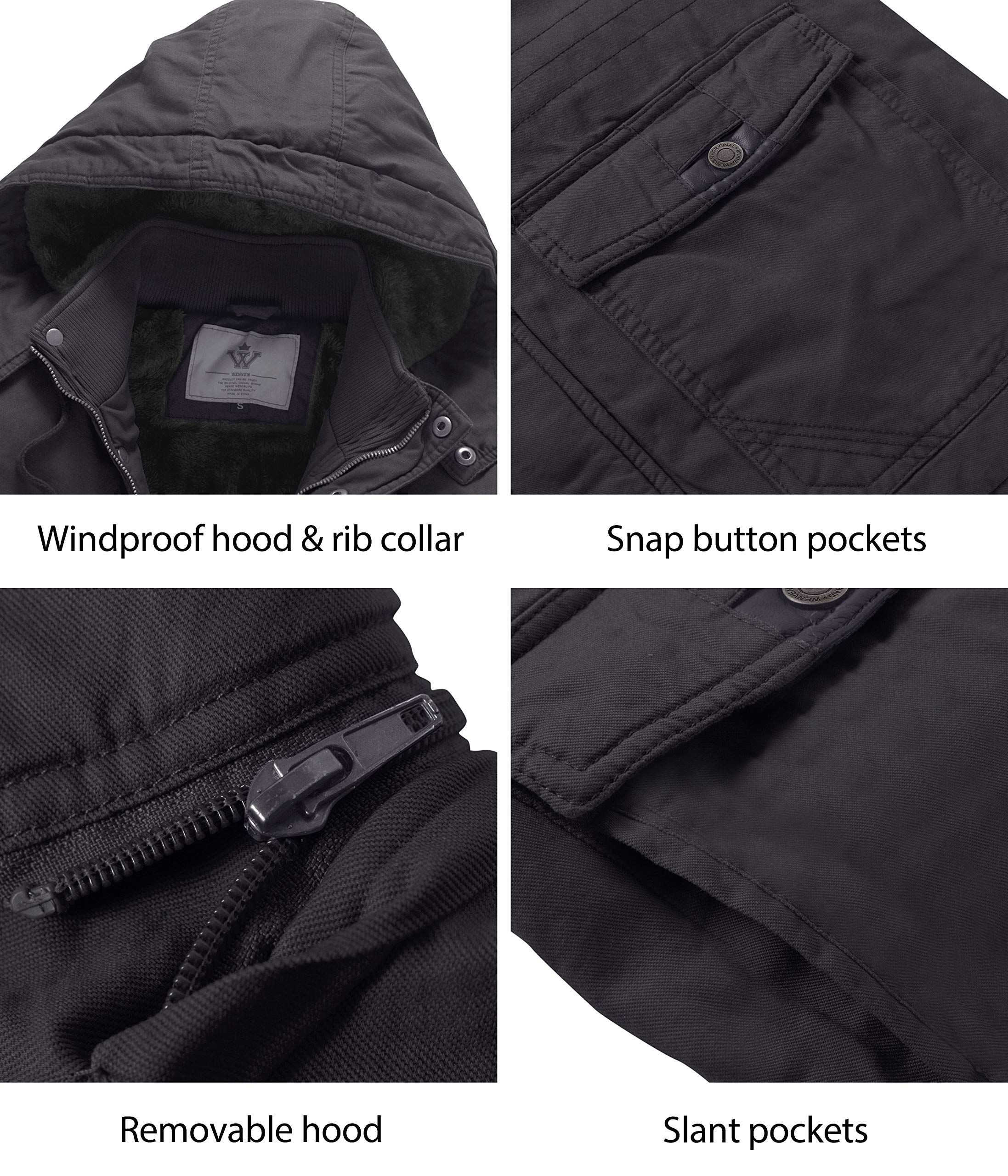 WenVen Giacca Militare Calda Invernale Cappotto con Cappuccio Staccabile a Vento Parka da Esterno Media Lunga Giubbotto Imbottito in Cotone Uomo