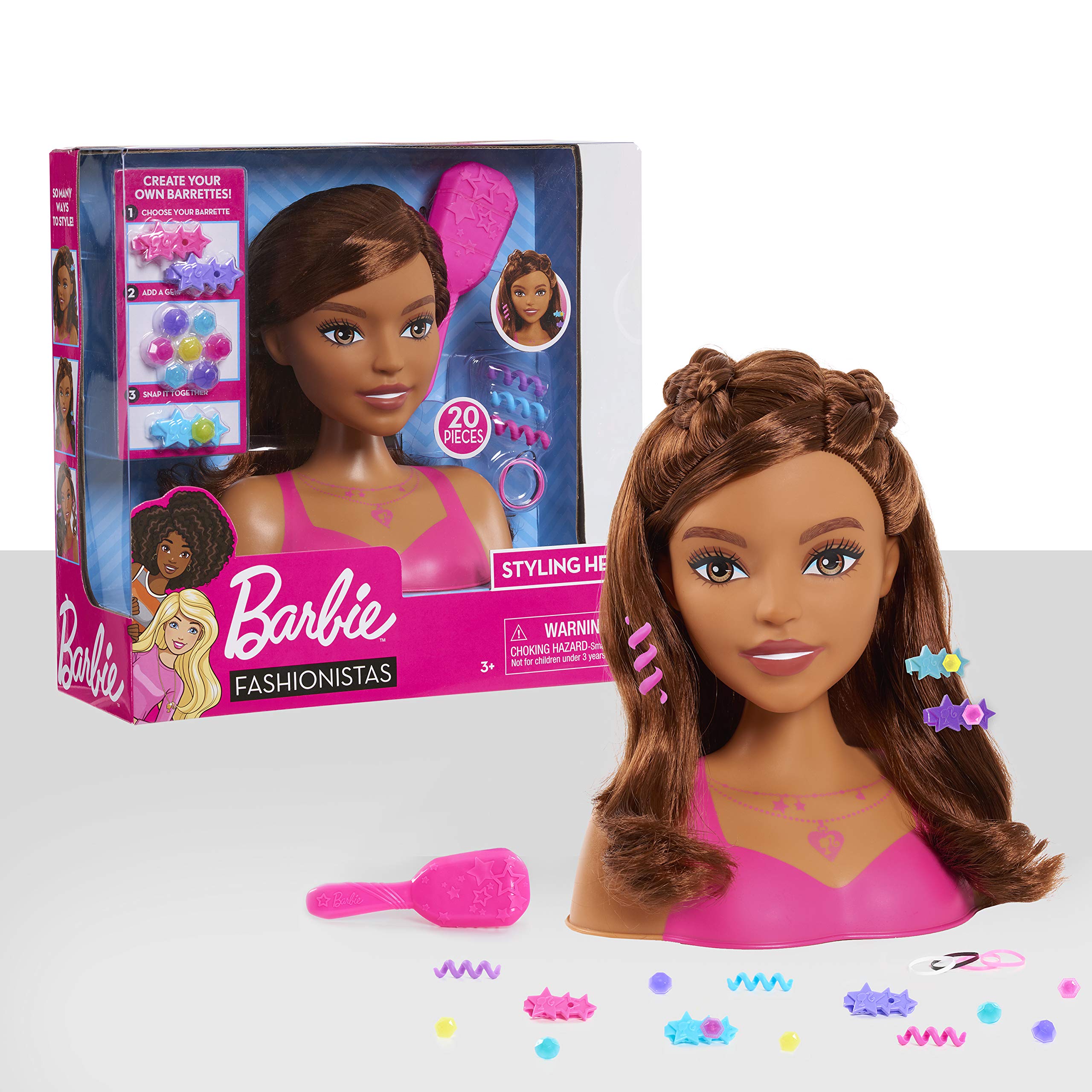 Barbie Fashionistas 8-Inch Styling Head, Brown Hair, 20 Pieces Include Styling Accessories, Hair Styling for Kids, by Just...