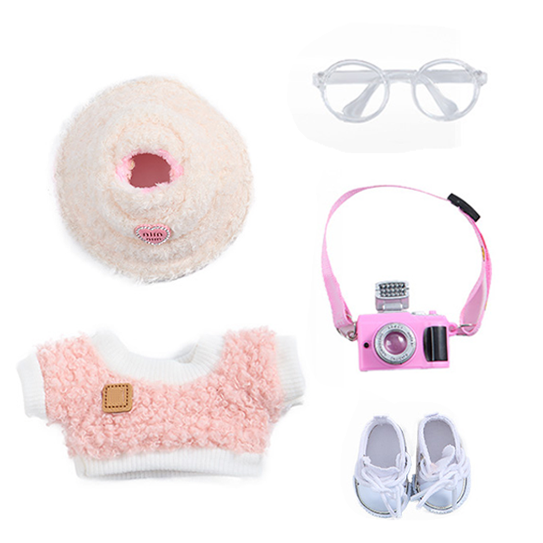 5-Piece Doll Clothes Set For 17cm Dolls - Black Fashion Outfit With Headphones, Glasses & Shoes