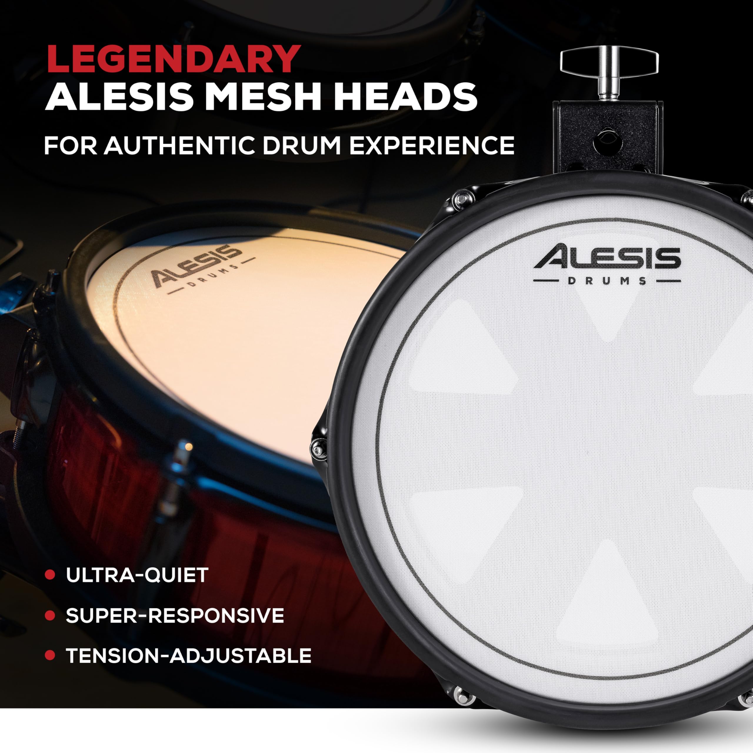 Alesis Nitro Ultimate Elektroniczny Zestaw Perkusyjny z Podwójnymi Padami Siatkowymi, Niezależnym Hi-Hatem, 640 Brzmieniami BFD 52 Zestawami, Bluetooth, Drumeo, USB MIDI, Podwójną Stopą Basową