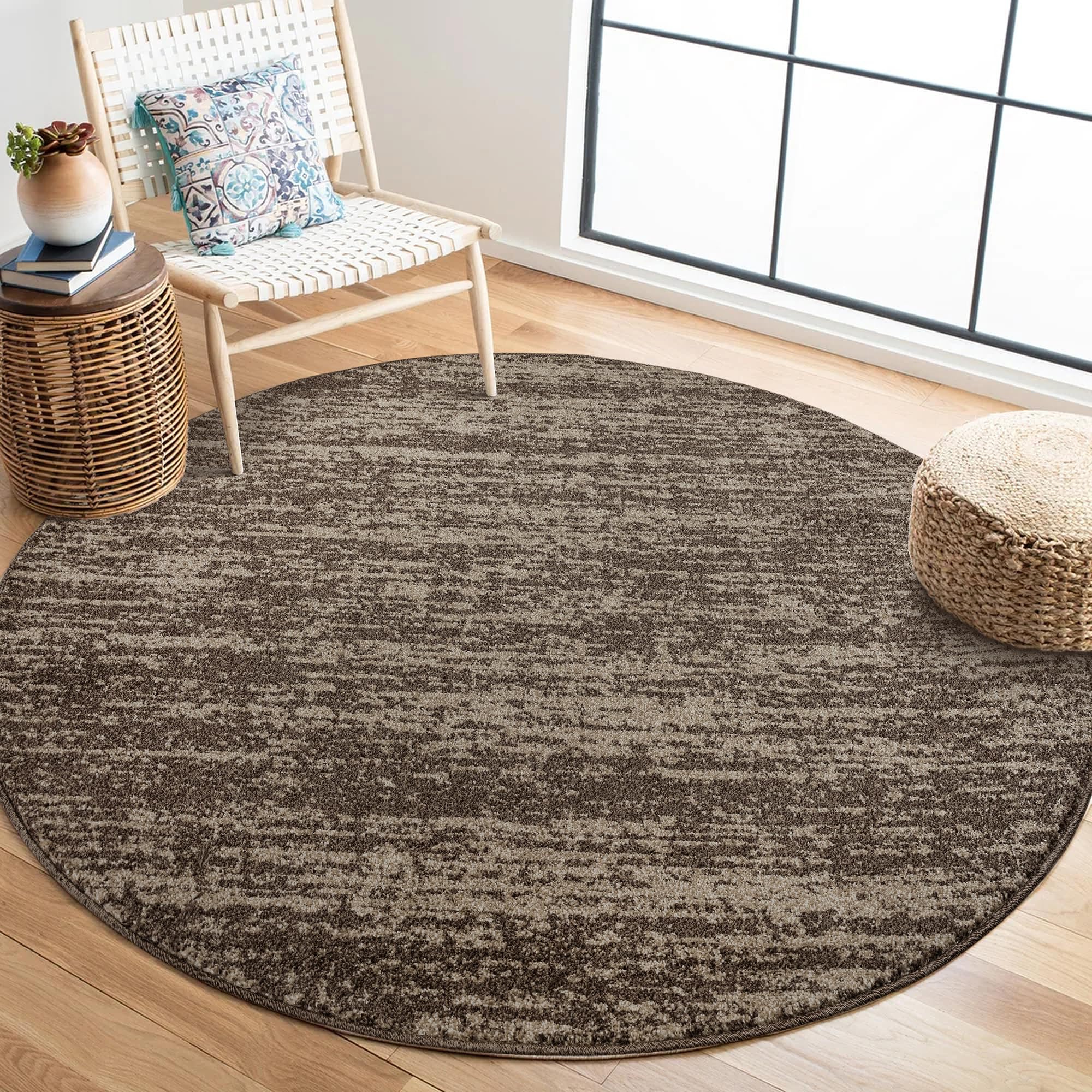 SANAT Oslo Teppich für das Wohnzimmer - Teppich mit modernem Design, Geeignet für Wohnzimmer, Flur, Esszimmer, Schlafzimmer, Küche und Kinderzimmer - Braun, Größe: 80 cm Rund