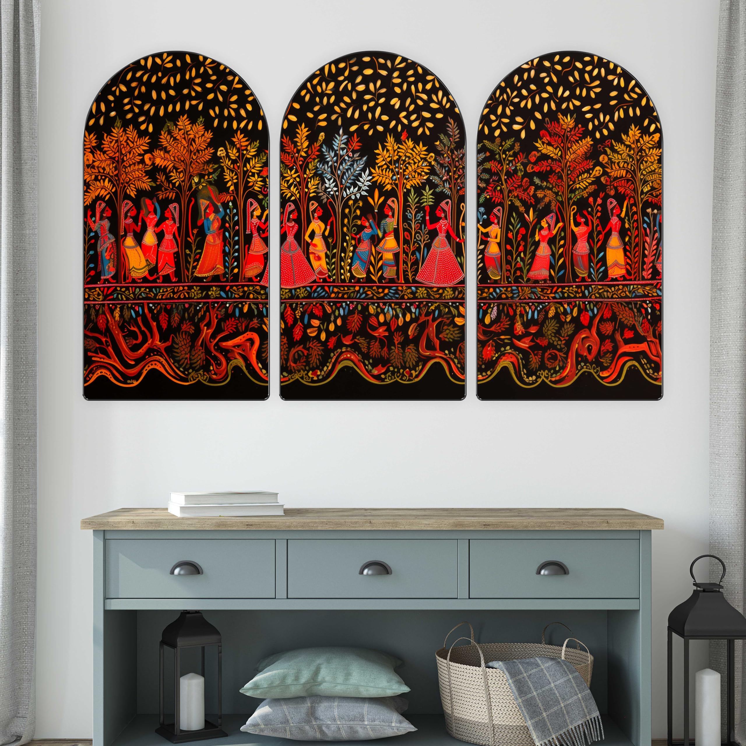 Livin'luxe Golden Tree Arch Shape 3 Panel Wall Painting Set -10 Livin'luxe Golden Tree Arch Shape 3 Panel Wall Painting Set -10