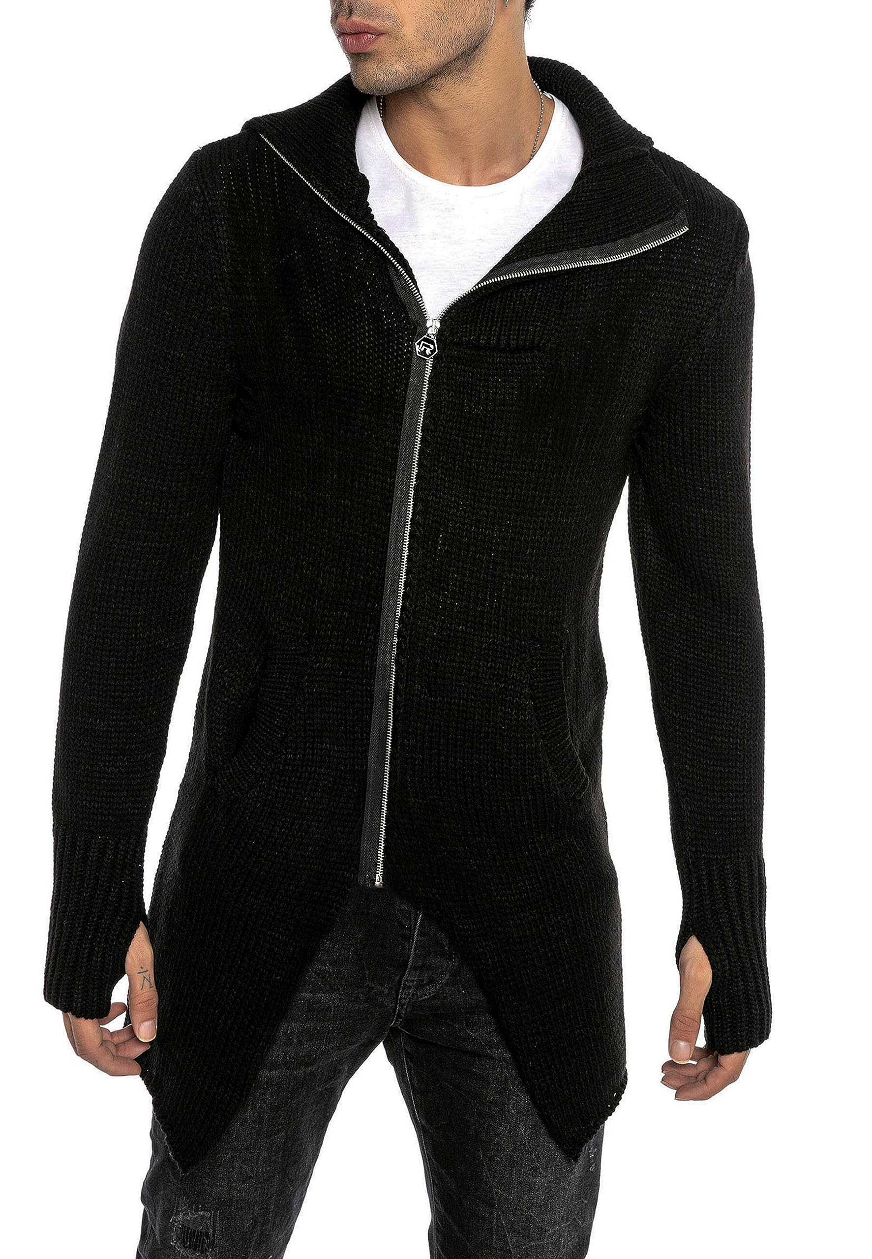 RED BRIDGE Cardigan da Uomo Giacca Lunga con Cappuccio Cappotto in Cotone