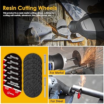 12Pcs Cut Off Wheels, 1-1/2'' Fiberglass Reinforced Cutting Wheel Discs with 2Pcs Mandrels Rotary Tool Accessories for Cutting Metal, Wood, Stone